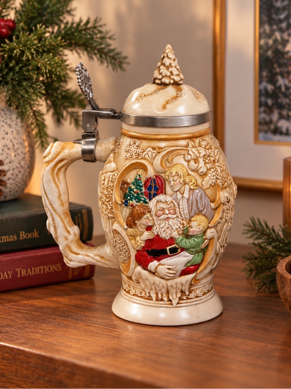 Vintage 1995 Avon Father Christmas Stein Santa Beer Mug w/ Box